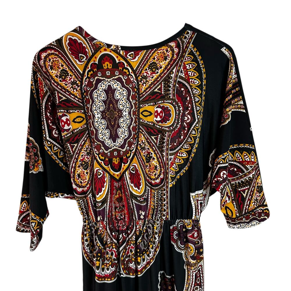 Cristina Love V-Neck Kimono-Sleeve Kaftan Tunic-Style Dress Black Multi L Boho - Picture 7 of 10
